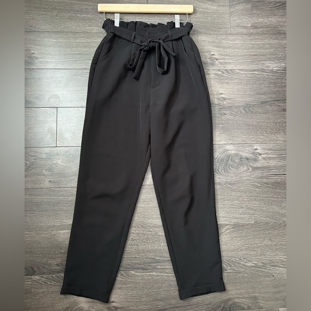 Black Paper Bag Dress Pants